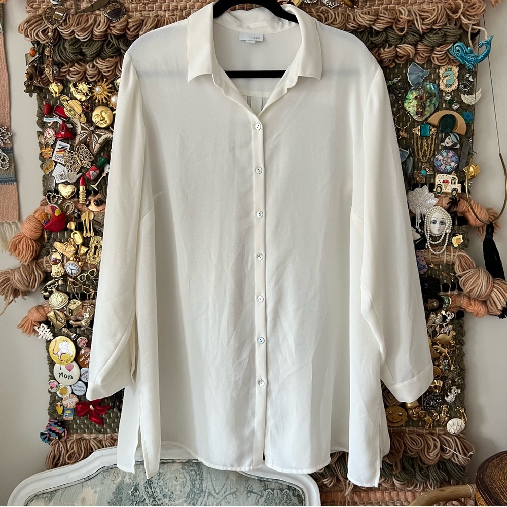 J. Jill Cream Button-Down Long-Sleeve Blouse